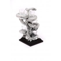 Statueta argintata pe suport de lemn pentru bauturi fine Snake by Chinelli
